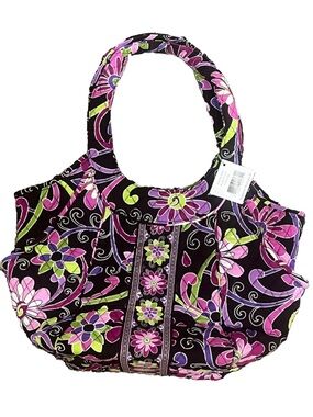 New Vera Bradley Shoulder Bag Tote Retired Purse Quilted Side By Side Purple